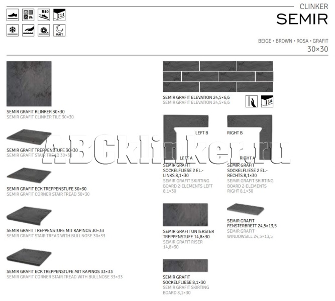 Semir Grafit 245x66x7,4 мм, клинкерная плитка под кирпич для фасада и интерьера Paradyz