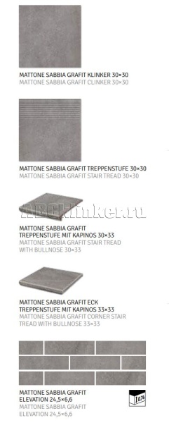 Matone Sabbia Grafit 245x66x7,4 мм, клинкерная плитка под кирпич для фасада и интерьера Paradyz